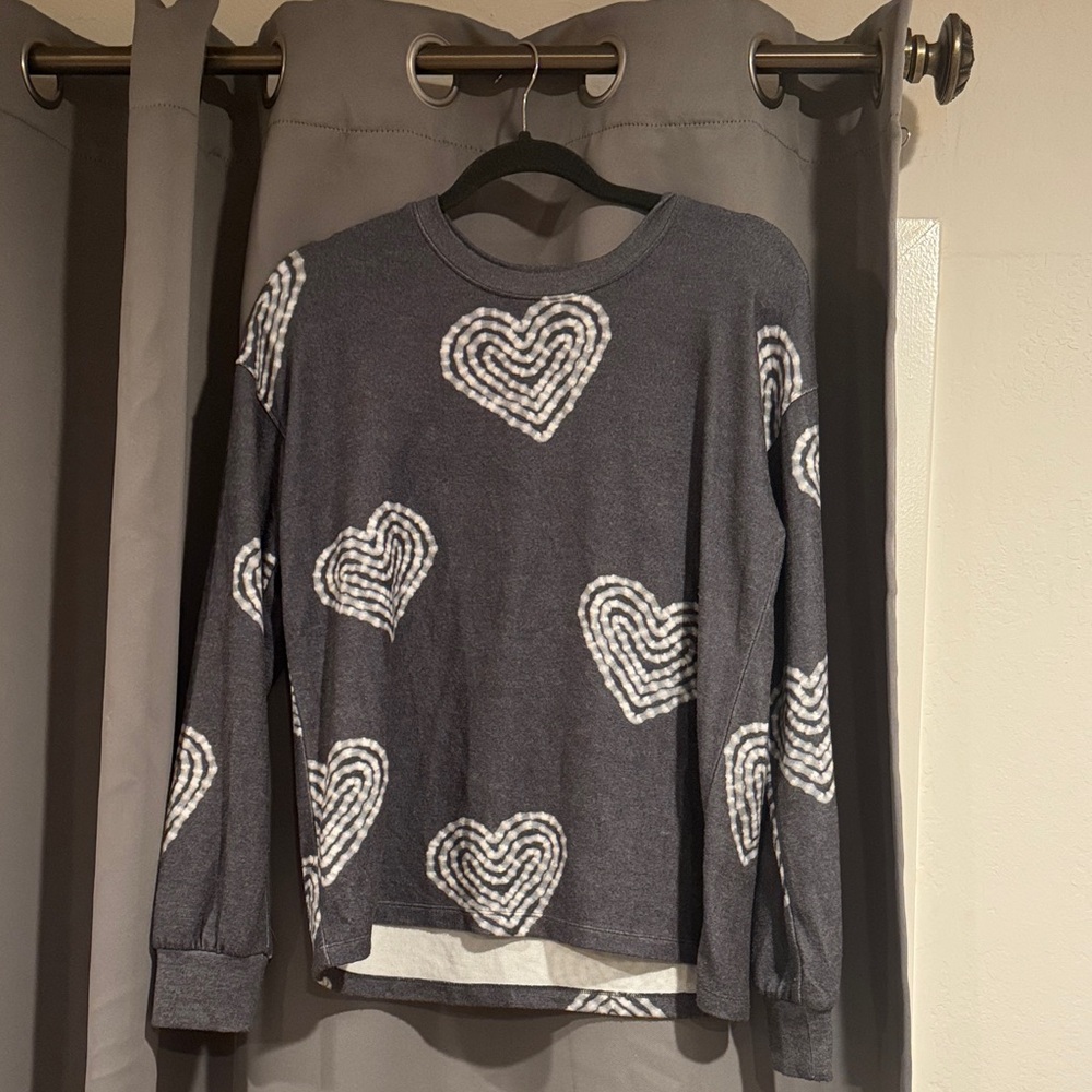 PJ Salvage Gray Heart Pattern Sweater